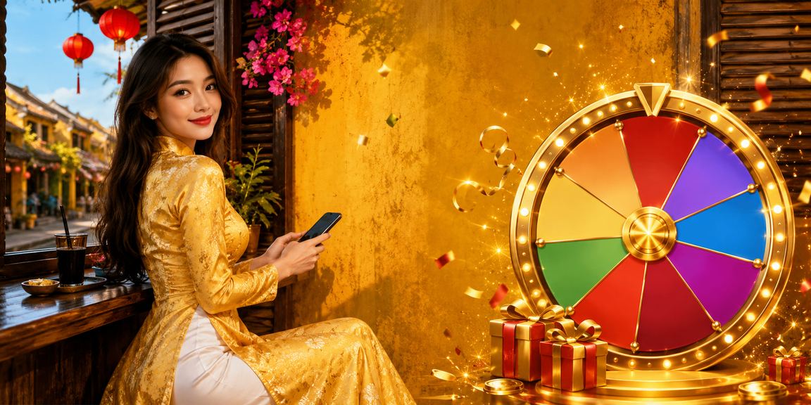Người chơi Hội An mặc áo dài tham gia rút thăm may mắn nhận thưởng xsla