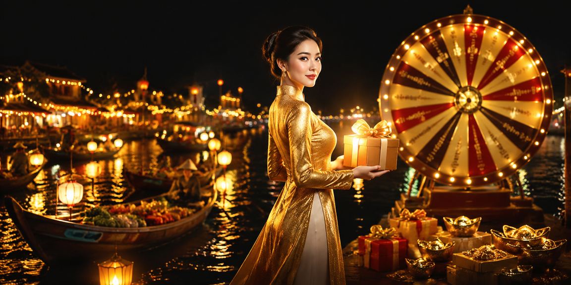 Người chơi áo dài tại Hội An trải nghiệm trò roulette với không khí đèn lồng truyền thống